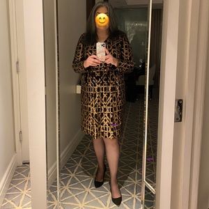 CALVIN KLEIN Gold sequin black stretch dress size 16 RTLS $225